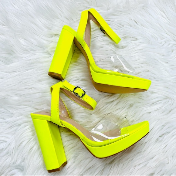 Neon yellow chunky heel - Picture 3 of 7